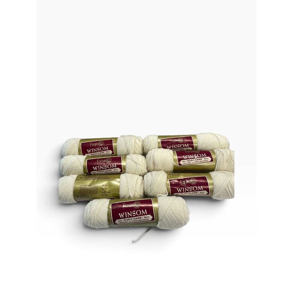 Fleisher's Winsom Yarn 7 Skeins Off-White Cream 2oz 100% Orlon Acrylic Art 174